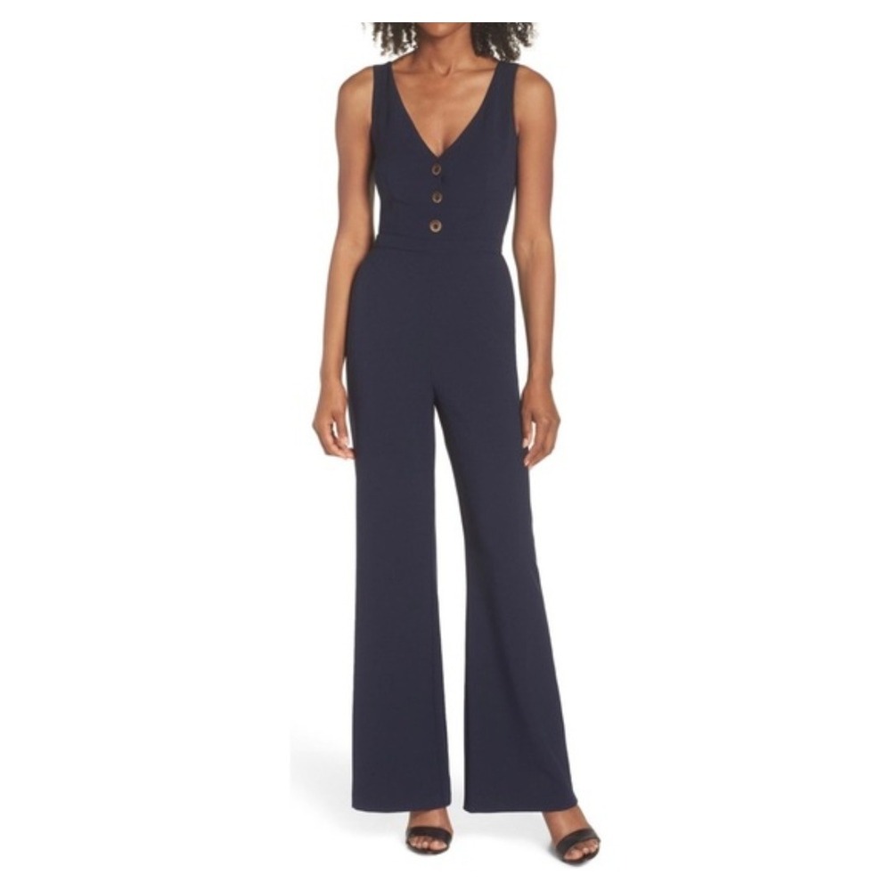 Chelsea 28 Sleeveless Cutout Back Navy Jumpsuit‎ Size 2 - Picture 2 of 14